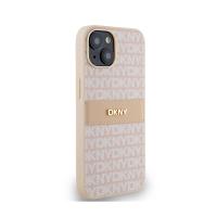 DKNY Leather Mono Stripe & Metal Logo - Etui iPhone 14 / 15 / 13 (różowy)