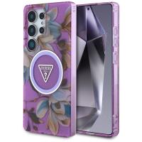 Guess Glitter Flowers Triangle Buttons MagSafe - Etui do Samsung Galaxy S25 Ultra (fioletowy)