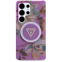 Guess Glitter Flowers Triangle Buttons MagSafe - Etui do Samsung Galaxy S25 Ultra (fioletowy)