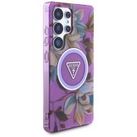 Guess Glitter Flowers Triangle Buttons MagSafe - Etui do Samsung Galaxy S25 Ultra (fioletowy)