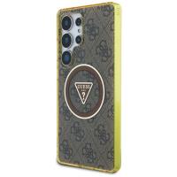 Guess 4G Glitter Triangle Buttons MagSafe - Etui do Samsung Galaxy S25 Ultra (brązowy)