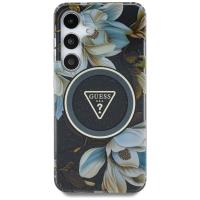 Guess Glitter Flowers Triangle Buttons MagSafe - Etui do Samsung Galaxy S25 (czarny)