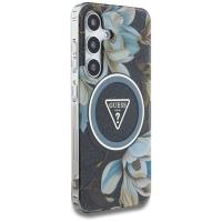 Guess Glitter Flowers Triangle Buttons MagSafe - Etui do Samsung Galaxy S25 (czarny)
