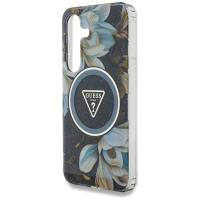 Guess Glitter Flowers Triangle Buttons MagSafe - Etui do Samsung Galaxy S25 (czarny)
