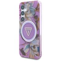 Guess Glitter Flowers Triangle Buttons MagSafe - Etui do Samsung Galaxy S25 (fioletowy)