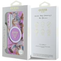 Guess Glitter Flowers Triangle Buttons MagSafe - Etui do Samsung Galaxy S25 (fioletowy)