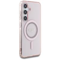 Guess Rhinestones Printed Classic Logo MagSafe - Etui do Samsung Galaxy S25 (różowy)