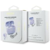 Guess Glossy Effect Printed Classic Logo & Charm - Słuchawki Bluetooth TWS + etui ładujące (lawendowy)