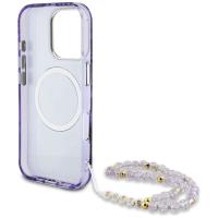 Guess Palm Trees Triangle Pearl Strap MagSafe - Etui do iPhone 16 Pro Max (fioletowy)