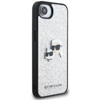 Karl Lagerfeld Fixed Glitter Karl & Choupette Heads Metal Pin - Etui do iPhone 16e (srebrny)