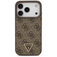 Guess Leather 4G Triangle Strass MagSafe - Etui iPhone 17 Pro (brązowy)