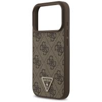 Guess Leather 4G Triangle Strass MagSafe - Etui iPhone 17 Pro (brązowy)