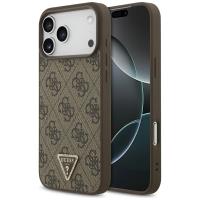 Guess Leather 4G Triangle Strass MagSafe - Etui iPhone 17 Pro Max (brązowy)