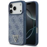 Guess Leather 4G Triangle Strass MagSafe - Etui iPhone 17 Pro (niebieski)