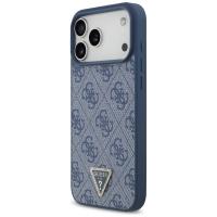 Guess Leather 4G Triangle Strass MagSafe - Etui iPhone 17 Pro Max (niebieski)