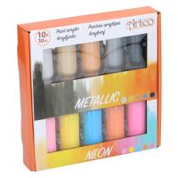 Artico - Zestaw farb akrylowych neonowych / metalicznych w tubkach 30 ml