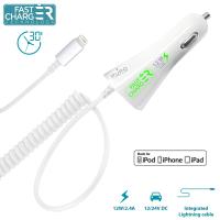 PURO Car Fast Charger - Ładowarka samochodowa Apple 2.4 A złącze Lightning MFi (biały)