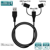 PURO Plain Cable 3 in 1 - Kabel USB z trzema wtykami Micro USB & USB-C & Lightning MFi, 2 A, 480 Mbps, 1 m (czarny) PURO Plain Cable 3 in 1 - Kabel USB z trzema wtykami Micro USB & USB-C & Lightning MFi, 2 A, 480 Mbps, 1 m (czarny)