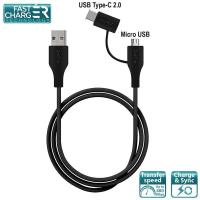 PURO Plain Cable 2 in 1 - Kabel USB z dwoma wtykami Micro USB & USB-C, 2 A, 480 Mbps, 1 m (czarny) PURO Plain Cable 2 in 1 - Kabel USB z dwoma wtykami Micro USB & USB-C, 2 A, 480 Mbps, 1 m (czarny)