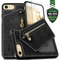 Zizo Nebula Wallet Case - Skórzane etui iPhone 8 / 7 / 6s / 6 z kieszeniami na karty + saszetka na zamek + szkło 9H na ekran (Black/Black) Zizo Nebula Wallet Case - Skórzane etui iPhone 8 / 7 / 6s / 6 z kieszeniami na karty + saszetka na zamek + szkło 9H na ekran (Black/Black)