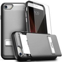 Zizo Click Case - Etui iPhone 8 / 7 / 6s / 6 z ukrytą kieszenią na karty + podstawka & szkło 9H na ekran (Silver/Black)