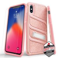 Zizo Bolt X Series - Pancerne etui iPhone X ze szkłem 9H na ekran + podstawka (Glitter Pink) Zizo Bolt X Series - Pancerne etui iPhone X ze szkłem 9H na ekran + podstawka (Glitter Pink)