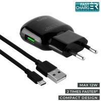 PURO Mini Travel Fast Charger - Ładowarka sieciowa USB + kabel micro USB 1 m, 2.4 A, 12 W (czarny) PURO Mini Travel Fast Charger - Ładowarka sieciowa USB + kabel micro USB 1 m, 2.4 A, 12 W (czarny)
