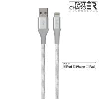 PURO Fabric K2 Cable - Kabel połączeniowy z Kevlaru USB Apple złącze Lightning, MFi, 1.2 m (Silver)