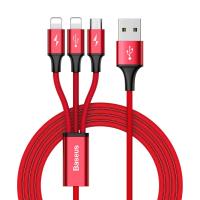Baseus Rapid - Kabel połączeniowy 3w1, 2 x Lightning + USB + micro USB, 1.2 m (czerwony) Baseus Rapid - Kabel połączeniowy 3w1, 2 x Lightning + USB + micro USB, 1.2 m (czerwony)