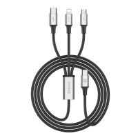 Baseus Rapid - Kabel połączeniowy 3w1, Lightning + USB-C + micro USB, 1.2 m (srebrny/czarny) Baseus Rapid - Kabel połączeniowy 3w1, Lightning + USB-C + micro USB, 1.2 m (srebrny/czarny)
