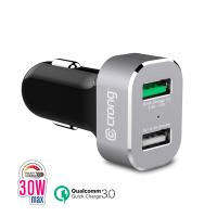 Crong Power Car Charger 30W - Ładowarka samochodowa USB QuickCharge 3.0 + USB 2.4A (aluminium)