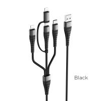 Borofone - kabel 4w1, 2x Lightning 1x micro USB 1x USB-C aluminium nylonowy oplot, czarny Borofone - kabel 4w1, 2x Lightning 1x micro USB 1x USB-C aluminium nylonowy oplot, czarny