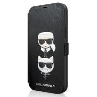 Karl Lagerfeld Booktype Saffiano Karl & Choupette Heads - Etui iPhone 12 / iPhone 12 Pro (czarny)