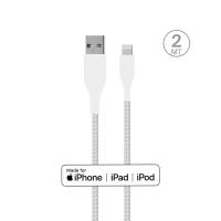 PURO Fabric Ultra Strong - Kabel w oplocie heavy duty USB-A / Lightning certyfikat MFi 2m (biały)